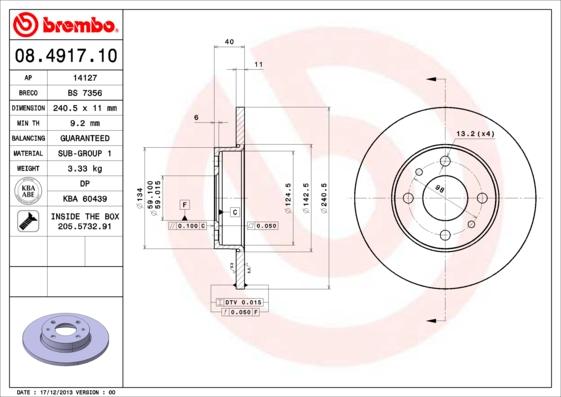 Brembo 08.4917.10 - Əyləc Diski furqanavto.az