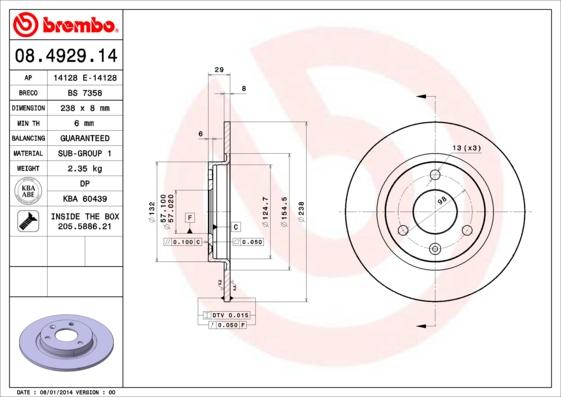 Brembo 08.4929.14 - Əyləc Diski furqanavto.az