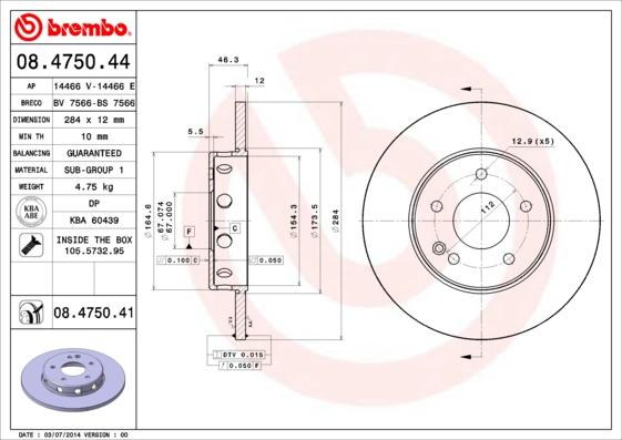 Brembo 08.4750.44 - Əyləc Diski www.furqanavto.az