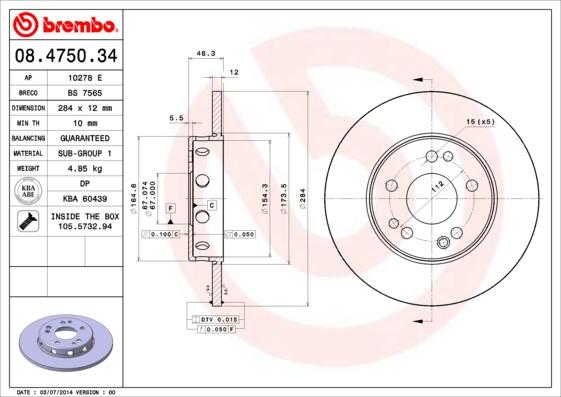 Brembo 08.4750.34 - Əyləc Diski furqanavto.az