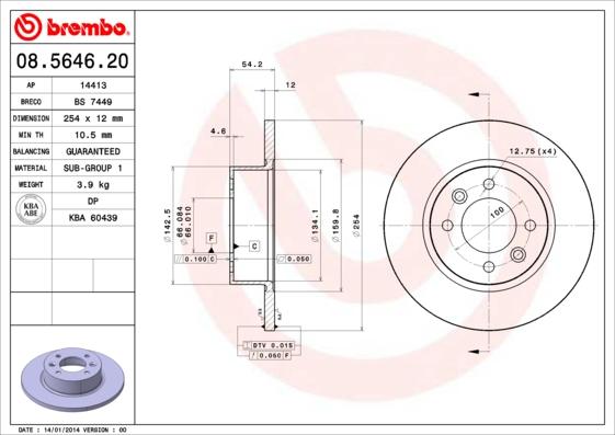 Brembo 08.5646.20 - Əyləc Diski furqanavto.az