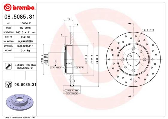 Brembo 08.5085.31 - Əyləc Diski furqanavto.az