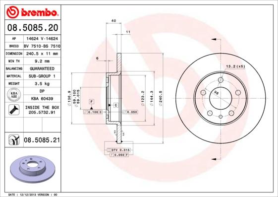 Brembo 08.5085.21 - Əyləc Diski furqanavto.az