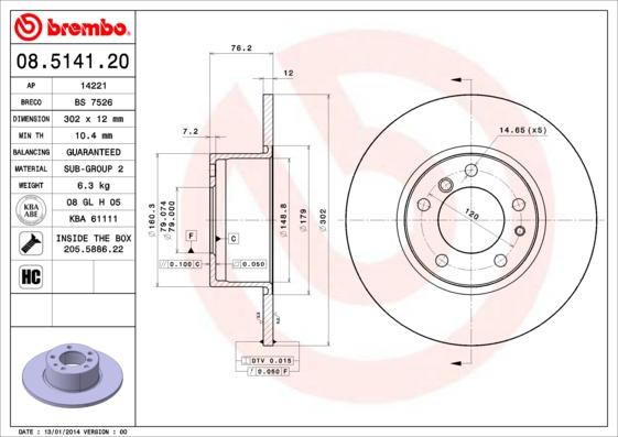 Brembo 08.5141.20 - Əyləc Diski furqanavto.az