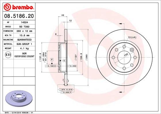 Brembo 08.5186.20 - Əyləc Diski furqanavto.az