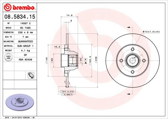 Brembo 08.5834.15 - Əyləc Diski furqanavto.az