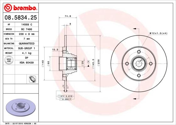 Brembo 08.5834.25 - Əyləc Diski furqanavto.az