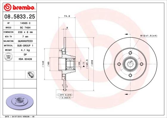 Brembo 08.5833.25 - Əyləc Diski furqanavto.az