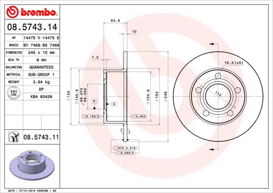 Brembo 08.5743.11 - Əyləc Diski furqanavto.az