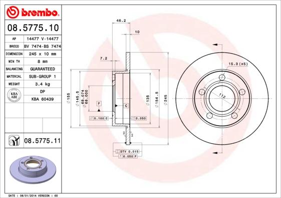 Brembo 08.5775.10 - Əyləc Diski furqanavto.az