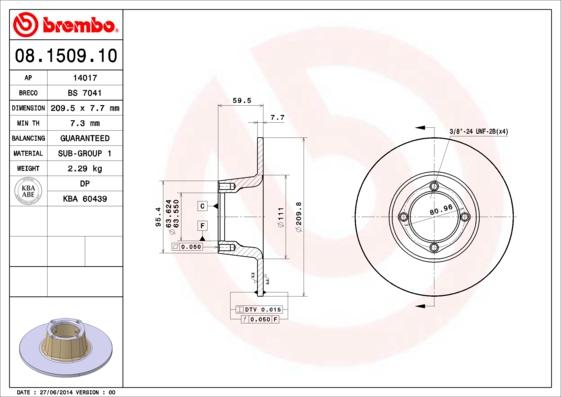 Brembo 08.1509.10 - Əyləc Diski furqanavto.az