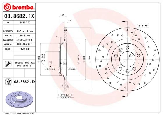 Brembo 08.8682.1X - Əyləc Diski furqanavto.az