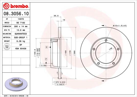 Brembo 08.3056.10 - Əyləc Diski furqanavto.az