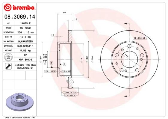 Brembo 08.3069.14 - Əyləc Diski furqanavto.az