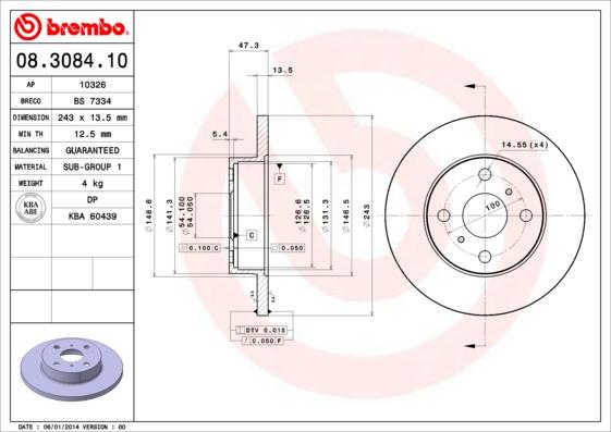 Brembo 08.3084.10 - Əyləc Diski furqanavto.az