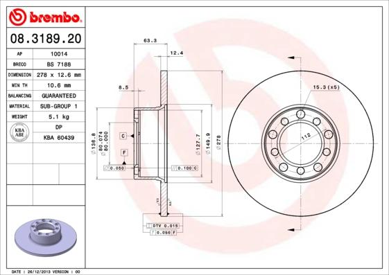 Brembo 08.3189.20 - Əyləc Diski furqanavto.az