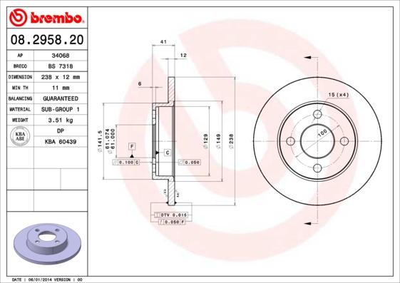 Brembo 08.2958.20 - Əyləc Diski furqanavto.az