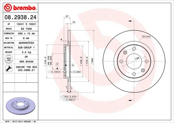 Brembo 08.2938.24 - Əyləc Diski furqanavto.az