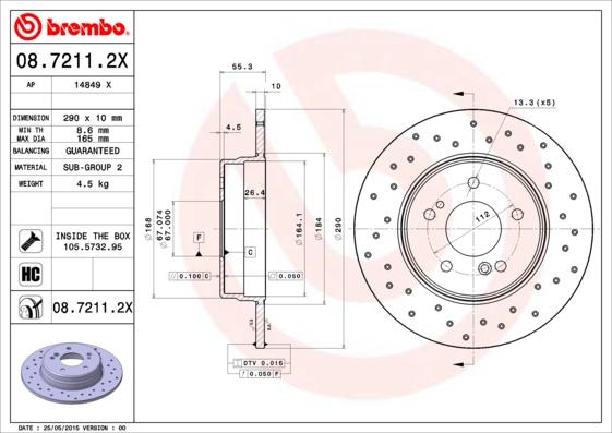 Brembo 08.7211.2X - Əyləc Diski furqanavto.az