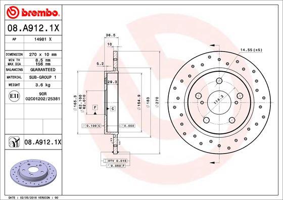 Brembo 08.A912.1X - Əyləc Diski furqanavto.az