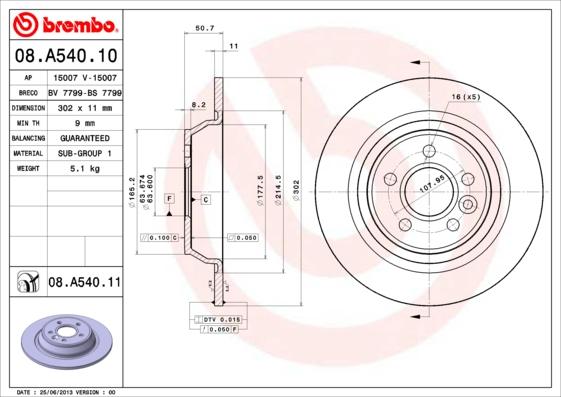 Brembo 08.A540.10 - Əyləc Diski furqanavto.az