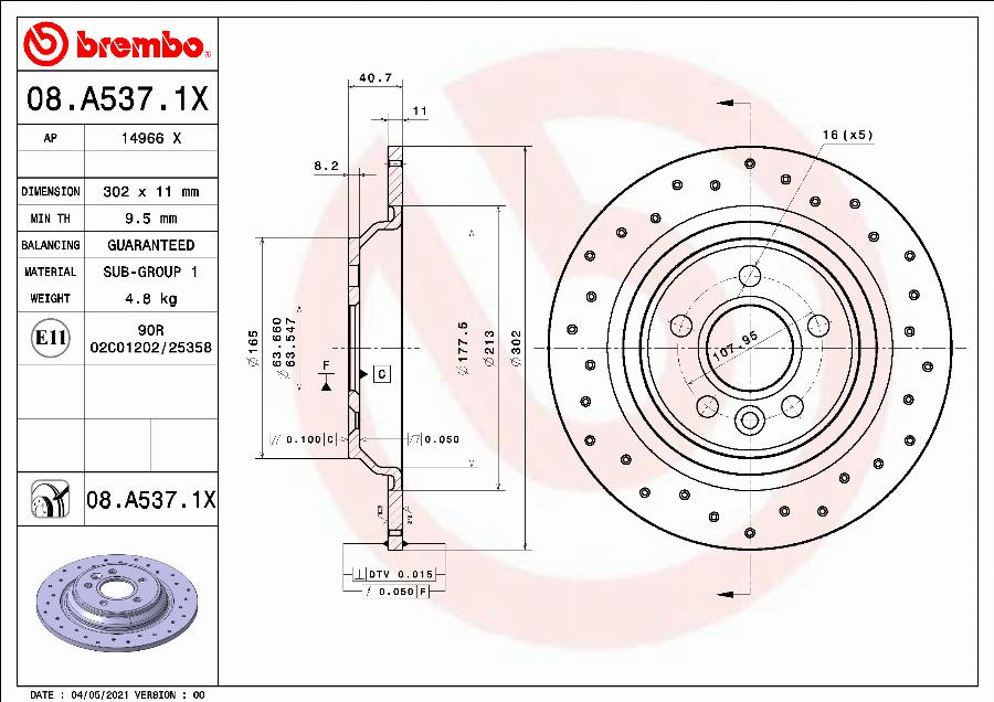 Brembo 08.A537.1X - Əyləc Diski furqanavto.az