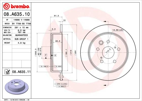 Brembo 08.A635.11 - Əyləc Diski furqanavto.az