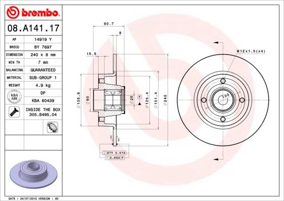 Brembo 08.A141.17 - Əyləc Diski furqanavto.az