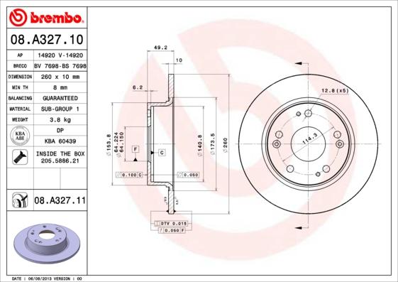 Brembo 08.A327.10 - Əyləc Diski furqanavto.az