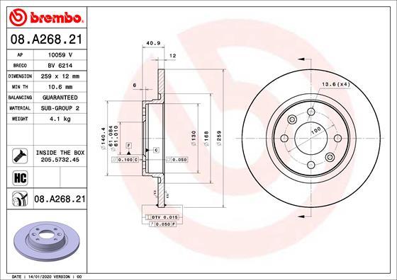 Brembo 08.A268.21 - Əyləc Diski furqanavto.az