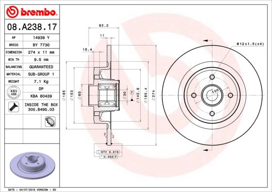 Brembo 08.A238.17 - Əyləc Diski furqanavto.az