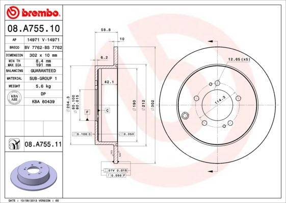 Brembo 08.A755.11 - Əyləc Diski furqanavto.az