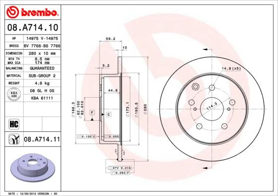 Brembo 08.A714.10 - Əyləc Diski furqanavto.az