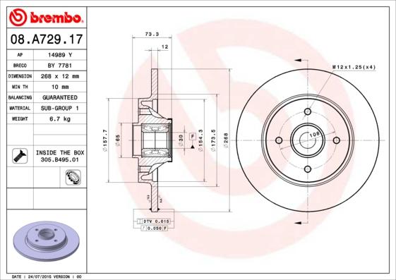 Brembo 08.A729.17 - Əyləc Diski furqanavto.az