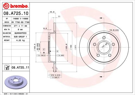 Brembo 08.A725.10 - Əyləc Diski furqanavto.az