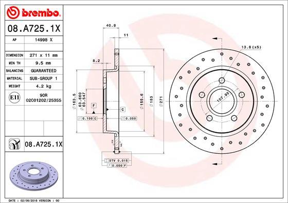 Brembo 08.A725.1X - Əyləc Diski furqanavto.az