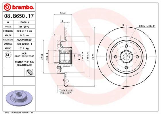 Brembo 08.B650.17 - Əyləc Diski furqanavto.az