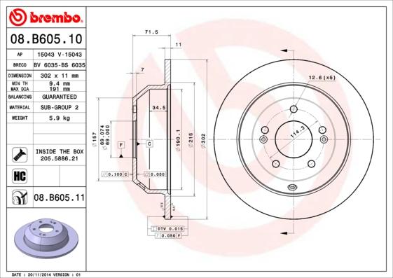 Brembo 08.B605.10 - Əyləc Diski furqanavto.az