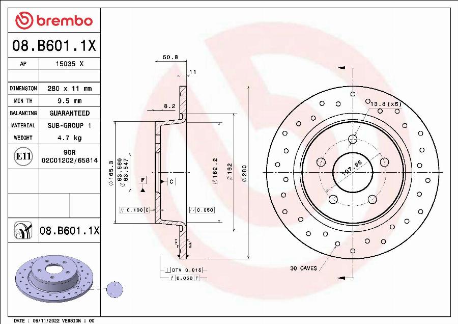 Brembo 08.B601.1X - Əyləc Diski furqanavto.az