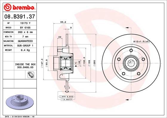 Brembo 08.B391.37 - Əyləc Diski furqanavto.az