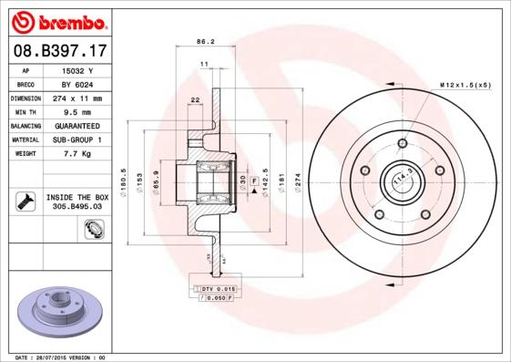 Brembo 08.B397.17 - Əyləc Diski furqanavto.az