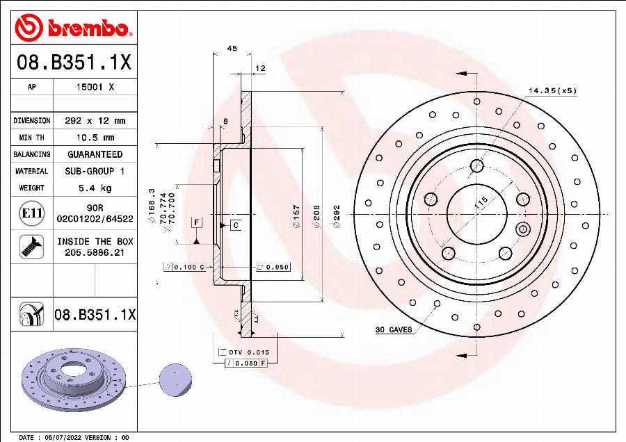 Brembo 08.B351.1X - Əyləc Diski furqanavto.az