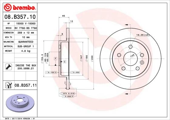 Brembo 08.B357.11 - Əyləc Diski furqanavto.az