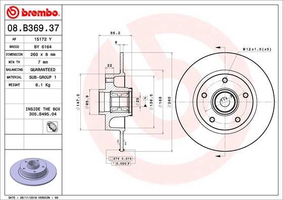 Brembo 08.B369.37 - Əyləc Diski furqanavto.az