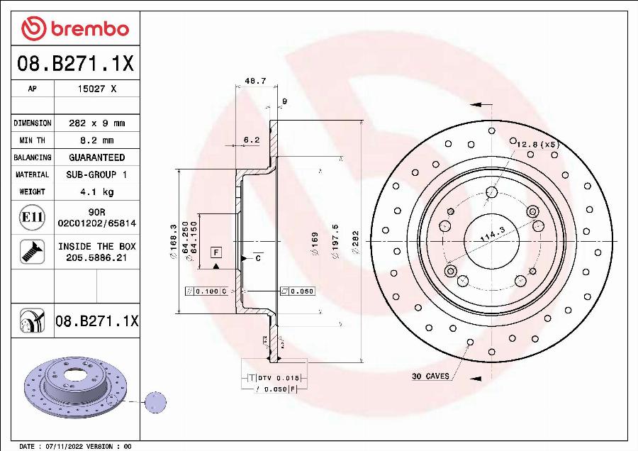 Brembo 08.B271.1X - Əyləc Diski furqanavto.az