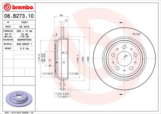 Brembo 08.B273.10 - Əyləc Diski furqanavto.az