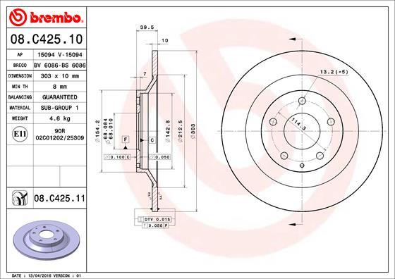 Brembo 08.C425.11 - Əyləc Diski furqanavto.az