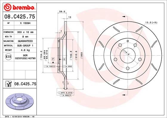 Brembo 08.C425.75 - Əyləc Diski furqanavto.az