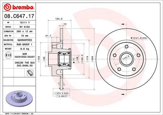 Brembo 08.C647.17 - Əyləc Diski furqanavto.az