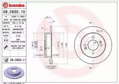 Brembo 08.C650.10 - Əyləc Diski furqanavto.az